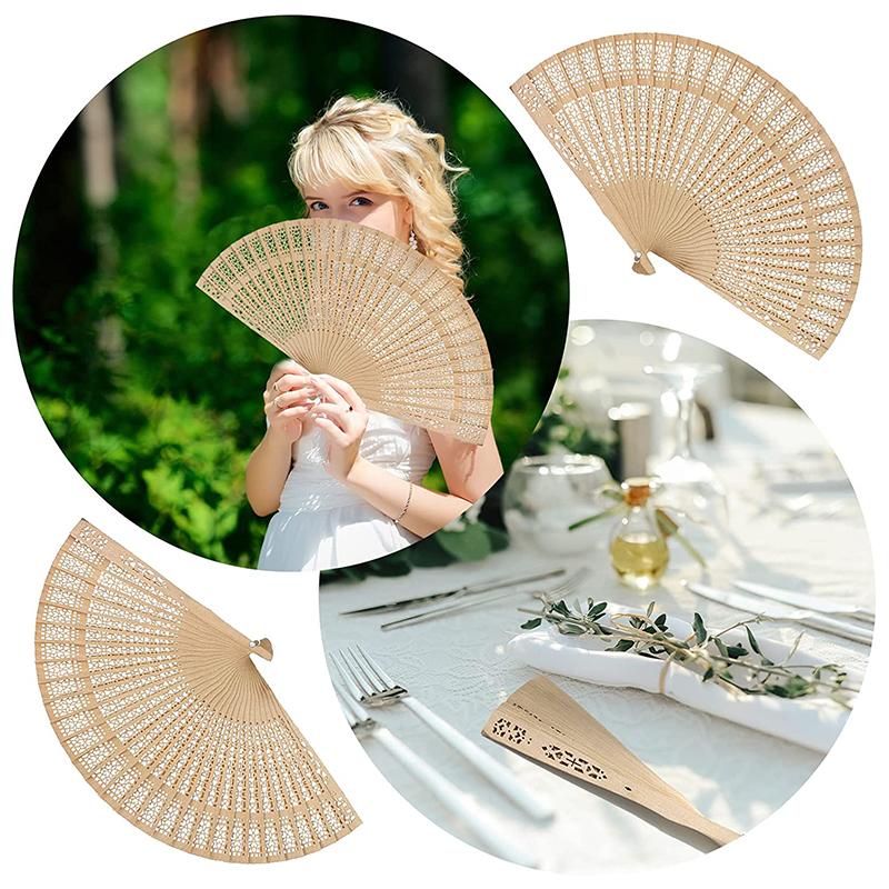 5pcs Wooden Fan Chinese Style Hollow Folding Fan Printing Sandalwood Shank Fan For Church Wedding Favors Gifts Home Decoration