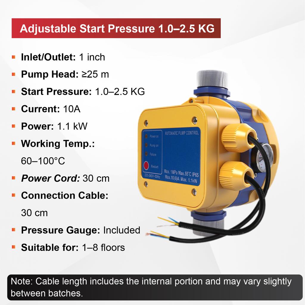 S-5 Automatic Water Pump Controller 220V Adjustable Pressure Switch 1 Inch Thread Dry Run Protection Booster Pump Controller