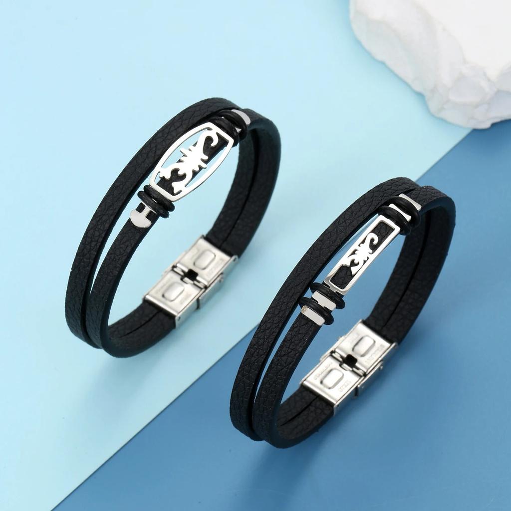 Очаровательные ювелирные изделия из нержавеющей стали, кожаный браслет Скорпион для мужчин
