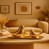 Ceramic Golden Blessing Birds Figurine for Home Decor Living Room, Bedroom, Office Desk, Cabinets Pack of 2, Golden