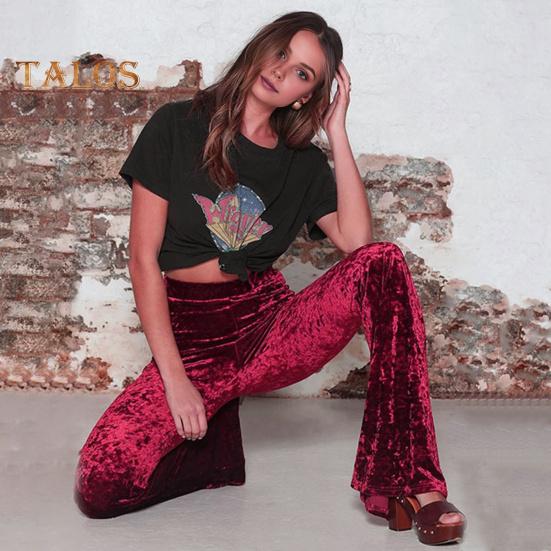 Женские расклешенные брюки, эластичные, с высокой талией, однотонные, широкие брюки, приподнятые до бедер, бархатные, рабочие брюки для отдыха, повседневная одежда