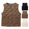 Women's Thermal Vest Sleeveless Single-breasted Closure Jacket Solid Color Round Neck Imitation Silk Cotton Padded Waistcoat for Autumn Winter