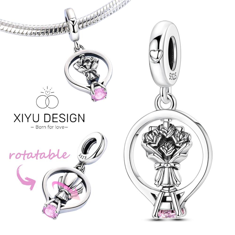 Copper Metal Charm Bead Component Bead Component Rotatable Bouquet Wedding Ring Pendant Bead Component Compatible With Authentic Original Bracelets