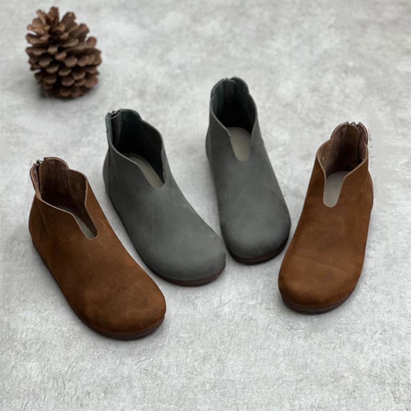 Johnature Короткие сапоги на плоской подошве из натуральной кожи ручной работы в стиле ретро, ​​повседневная универсальная женская обувь на мягкой подошве с круглым носком