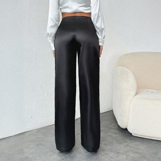 Women Pants Mid-rise Solid Color Loose Fit Wide Leg Design Long Trousers Smooth