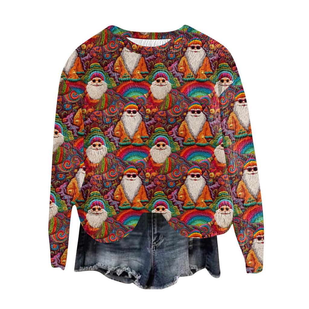 Женский модный пуловер с круглым вырезом, футболка с длинным рукавом, рождественская толстовка с принтом