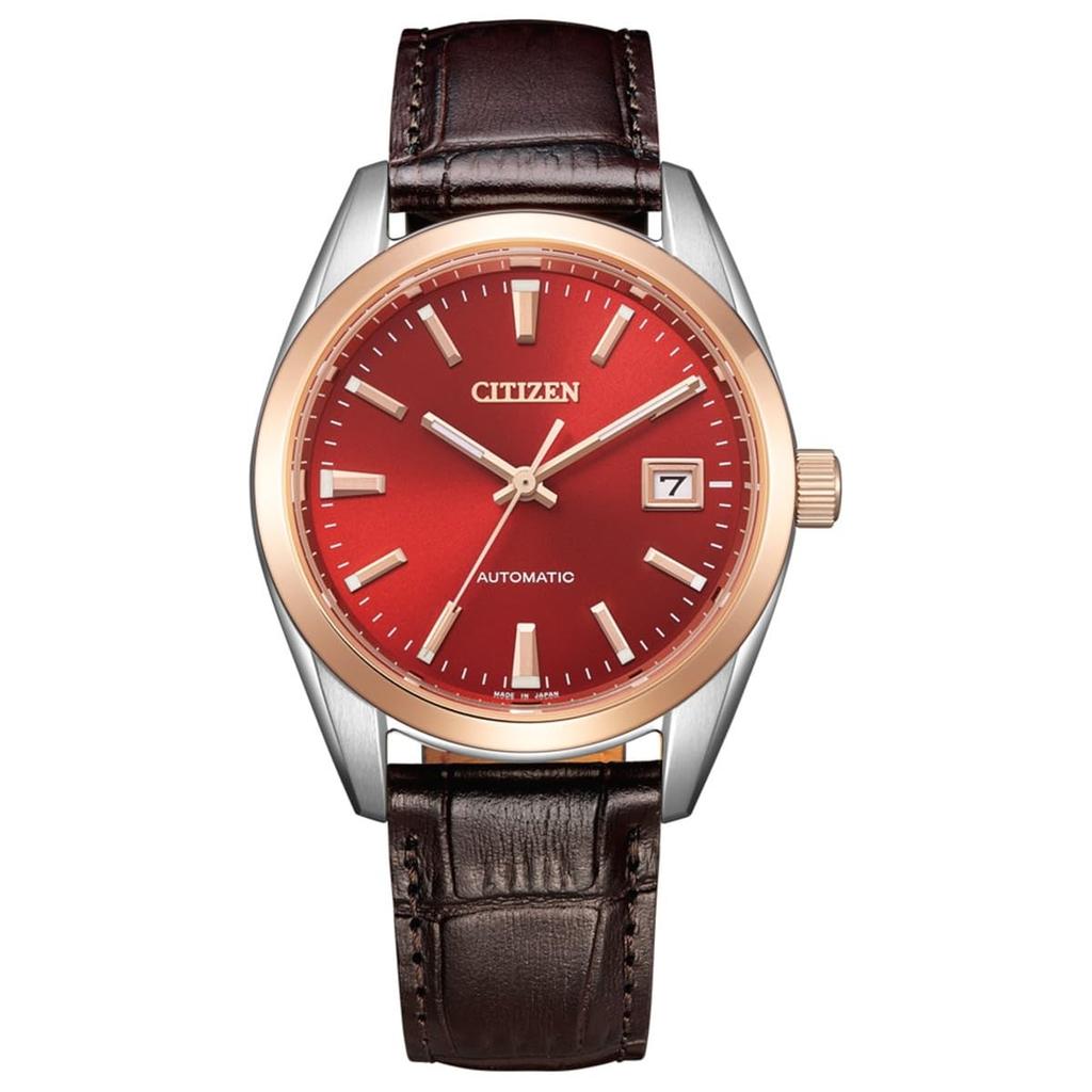 Мужские механические водонепроницаемые часы Citizen в красном и коричневом цвете NB1055-04W