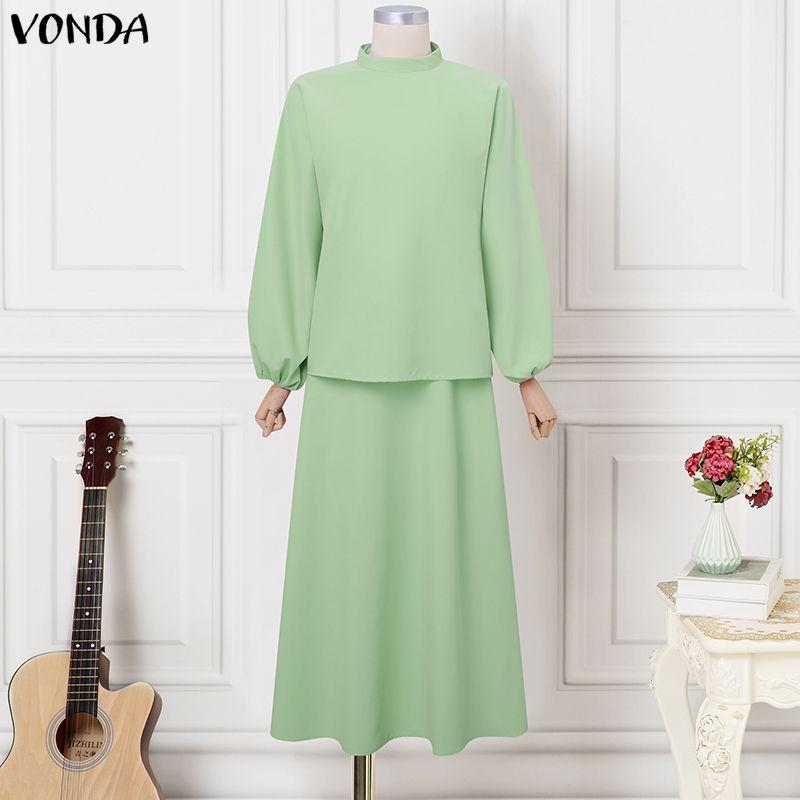 VONDA 2 шт. Женские блузки с длинным рукавом и юбки Повседневные элегантные комплекты из двух предметов