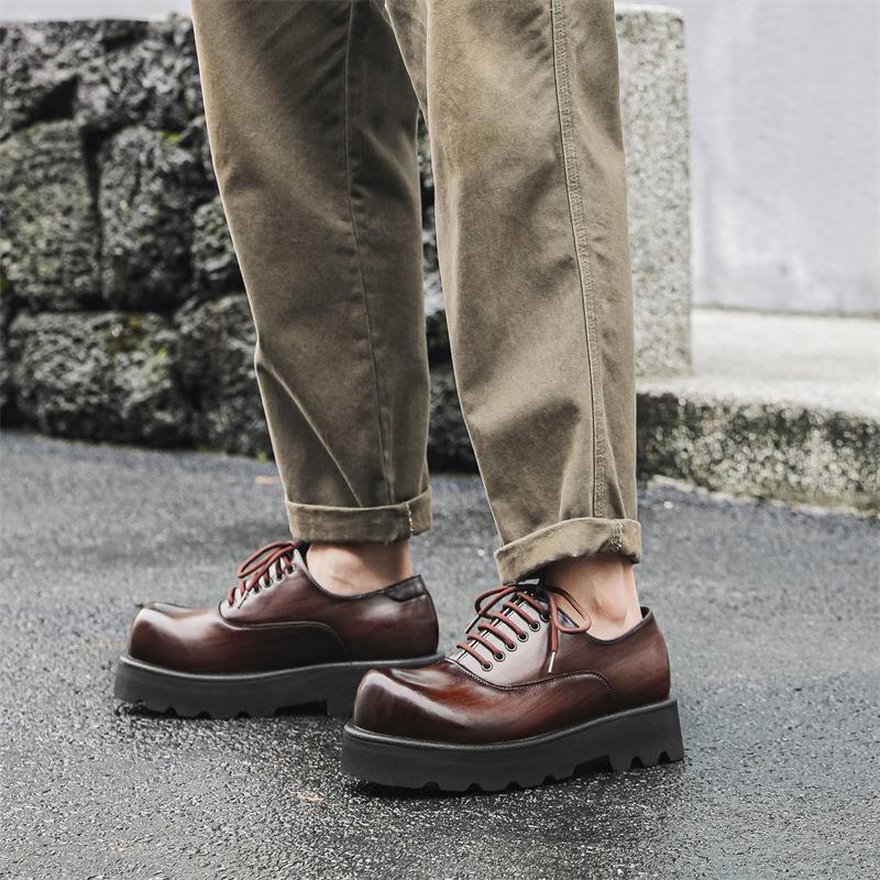 2024 новые мужские повседневные кожаные туфли с большой головой, молодежные, нишевые, удобные, модные, британский стиль, мужские туфли с увеличенным голенищем 6123-J
