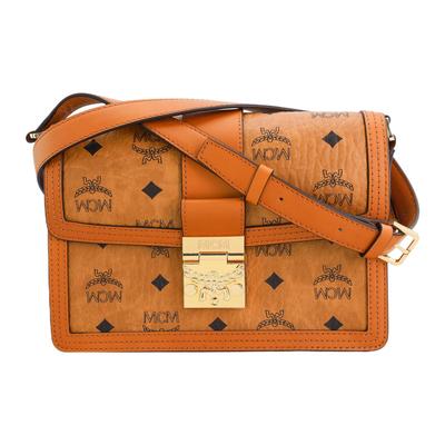 Tracy Classic Iconic Застежка-замок с лавровым листом Монограмма с покрытием Холст Кожаная отделка Сумка через плечо Маленькая женская сумка через плечо Коньяк MWSCAXT01CO001