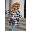Весенне-осенняя куртка женская блузка больших размеров с лацканами и длинными рукавами, карманами на пуговицах, клетчатая рубашка