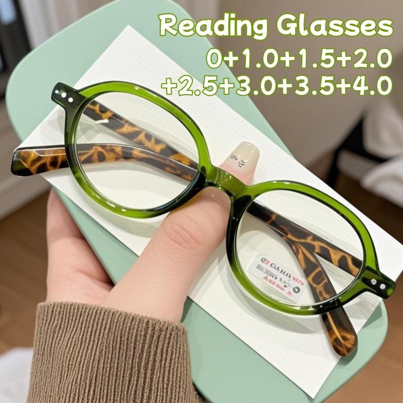 Oval Frame Green Tortoiseshell Color Presbyopia Fashionable Match Retro Small Frame Reading Eyes Anti-blue Light Goggles