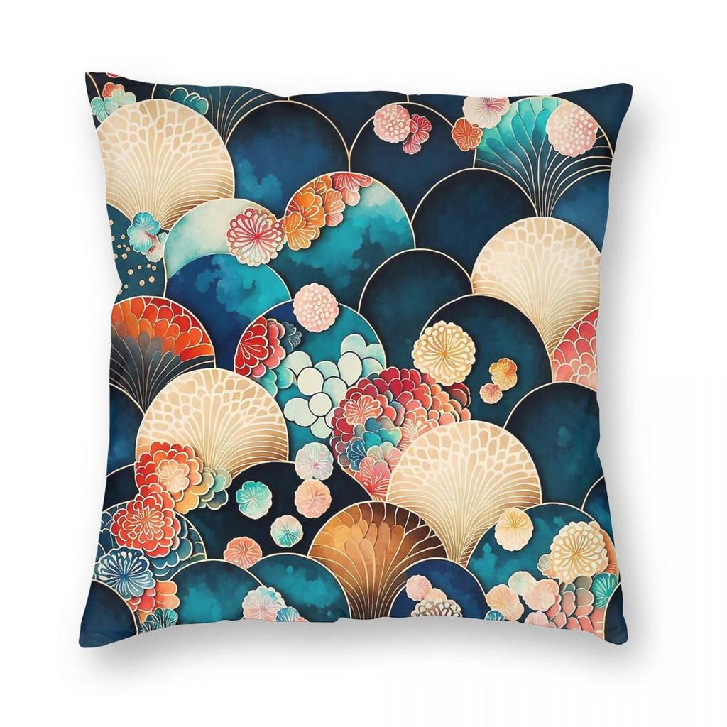 Japanese Scale Kimono Square Pillowcase Polyester Linen Velvet Pattern Zip Decorative Pillow Case Home Cushion Cover
