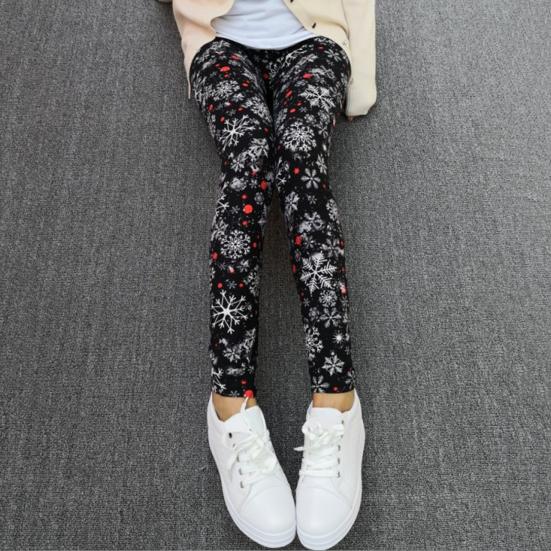 Autumn Winter Women Pants Snowflake Elk Print High Waist Tummy Control Soft Elastic Thermal Skinny Butt-lifted Yoga Trousers Lady Leggings