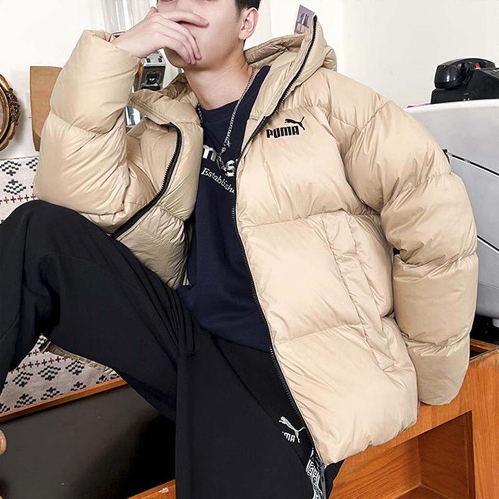 Puma Однотонная повседневная куртка-пуховик с капюшоном для мужчин, куртки цвета хаки 678334-84