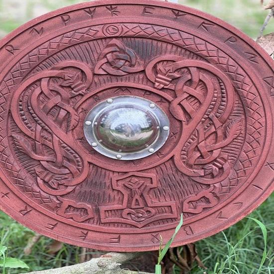 60.96cm Medieval Carved Wooden Shield Viking Valhalla Scandinavian Shield Viking Gift