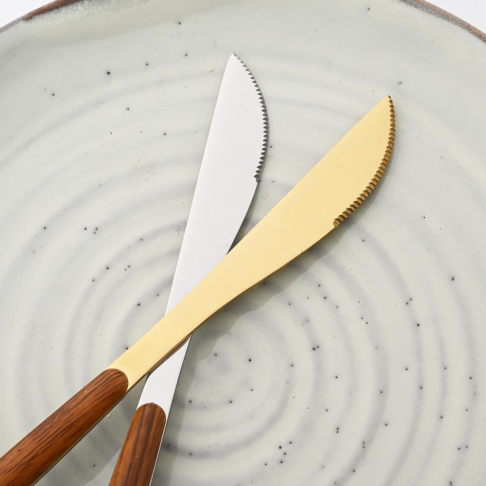 6/30Pcs Imitation Wooden Handle Cutlery Set Knife Cake Fork Coffee Spoons Tableware Stainless Steel Dinnerware Western Flatware