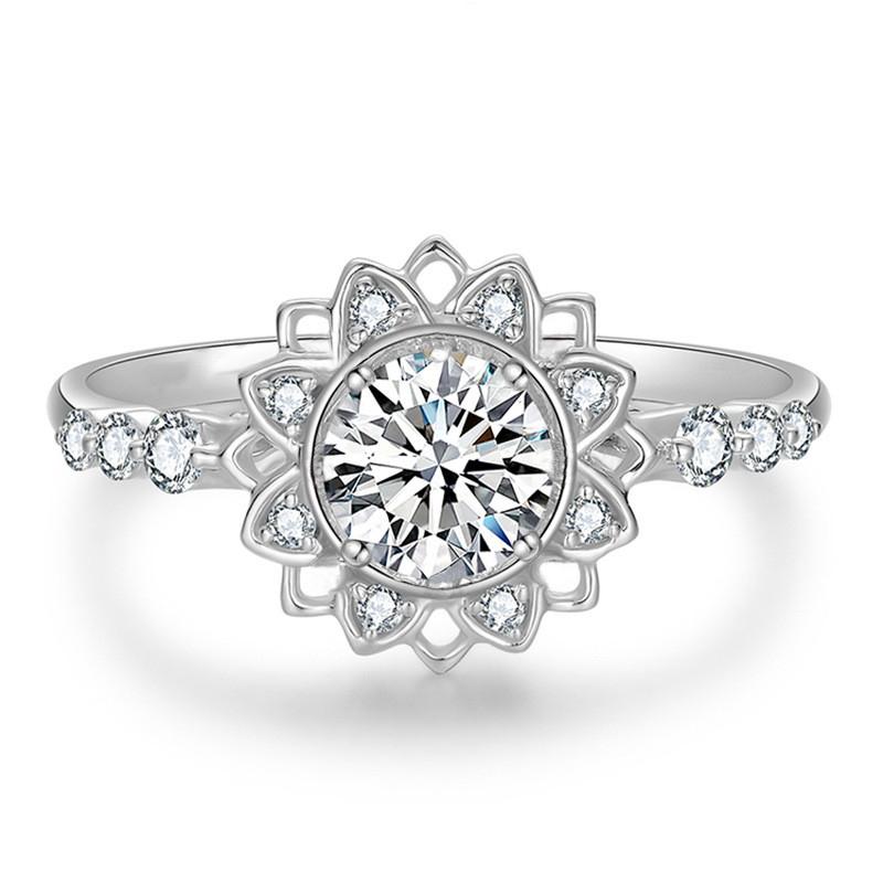 New Silver Color Ring Women Fashion Jewelry Flower Design Statement Rings Female for Party Delicate Girls Accessories Gifts