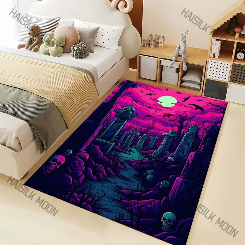 Halloween Theme Cemetery Pattern Carpet for Living Room Bedroom Bedside Floor Mat Cloakroom Sofa Area Rugs Home Decor