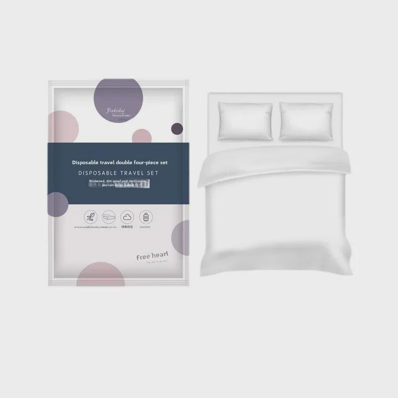 Portable Travel Double Bed Sheet Set - Includes Thickened Quilt Cover, Pillowcase, Dirt-Isolation - Ideal for Hotel or Train Use.