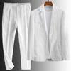 Льняной костюмный набор Мода Мужские брюки широкие летние комплекты из двух предметов