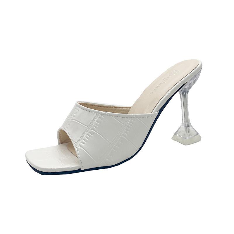 2025 новые модные женские туфли с открытым носком, квадратный каблук со стразами, тонкий каблук, большой размер, классные женские тапочки