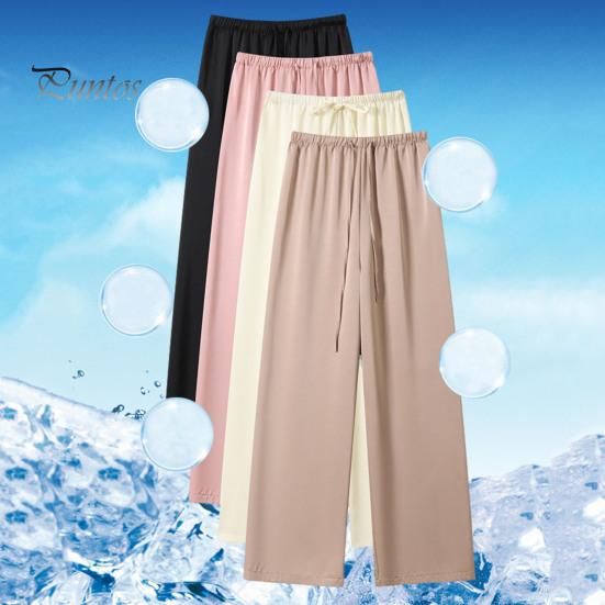 Wide Leg Pants for Women High Elastic Waist Casual Loose Straight Pants Satin Long Trousers for Summer Spring Fall