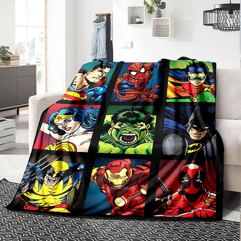 Superhero Grid Pop Art Flannel Blanket Super Soft Warm Cozy Blanket for Sofa Bed Office Travel All‑Season Home Decor Gift