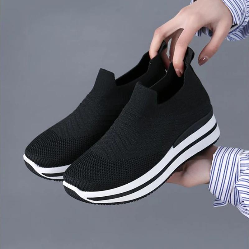 Модная белая женская обувь Сетчатая дышащая женская обувь Высокая платформа Слипоны Модные тренды 2024 Дизайнерская Дешевая Летнее предложение Весна 39