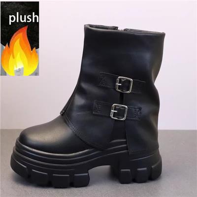 Модные 12 см осенние ботинки из микрофибры на плоской подошве, плюшевые ботильоны до щиколотки, женские ботинки на платформе и танкетке, с толстой подошвой, мотоциклетные зимние ботинки