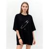 Oversized T Shirt Black Safety Pin Print With Text Casual Streetwear For Women