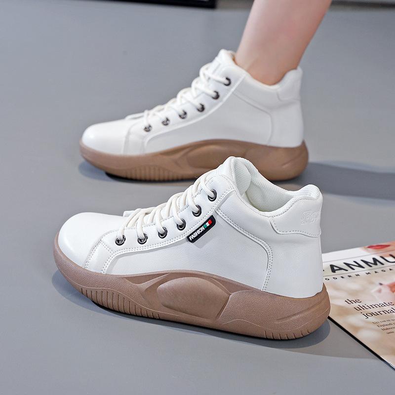 Women's Sports Shoes Spring and Autumn Style High Top White Shoes Student Versatile Sponge Cake Shoes