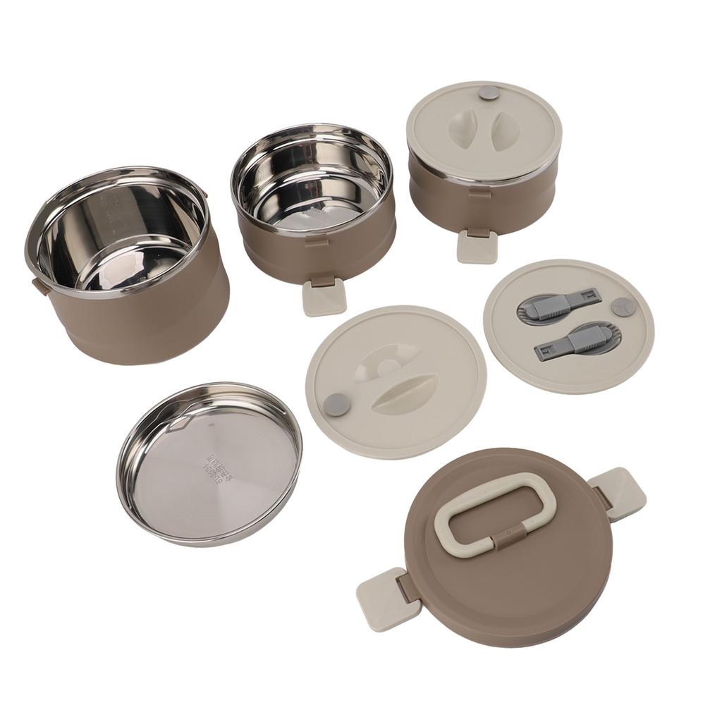 Stackable Lunch Box 304 Stainless Steel 3 Layers Leakage Proof Round Insulated Food Container for Work School Travel