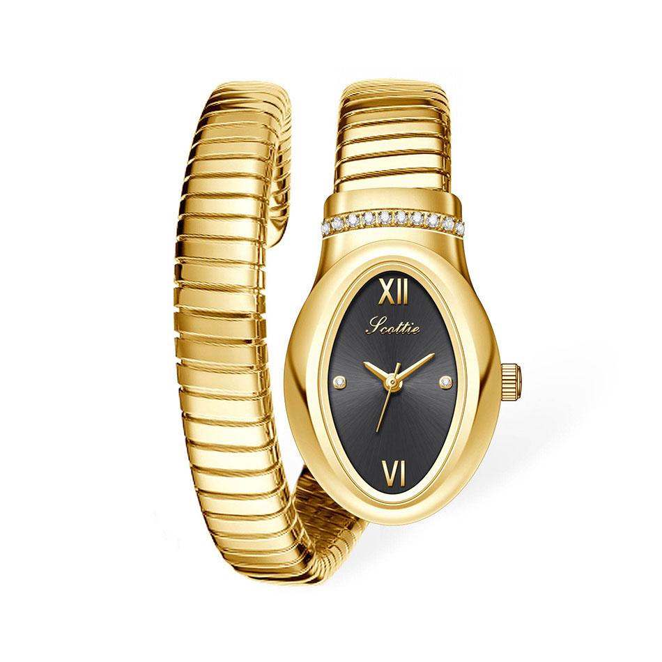 Scottie Gold Hand Watch Snake Shaped Brass Strap Personality Waterproof Quartz Ladies Watches Luxury Niche Reloj Para Mujer