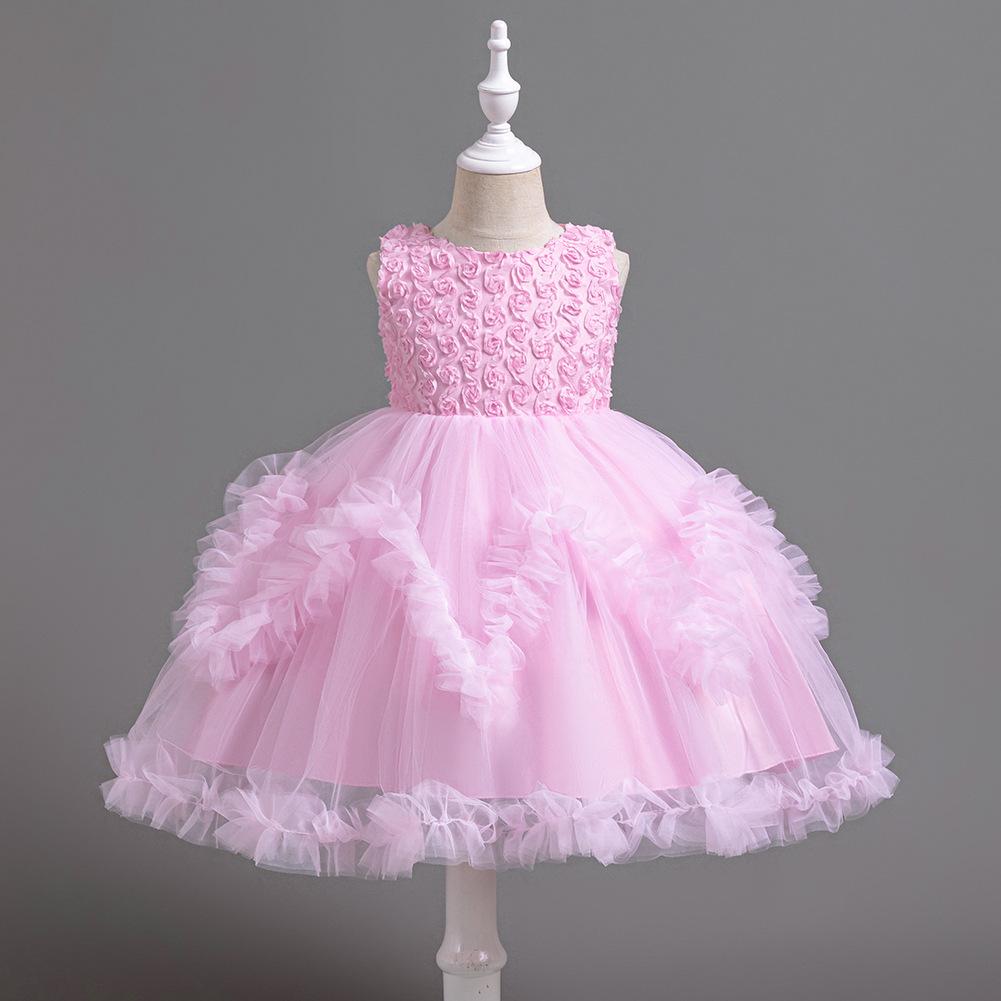 Girls Dresses Flower Pom Pom Princess Dresses Runway Wedding Banquet Host Gowns Dresses Party and Banquet Dresses
