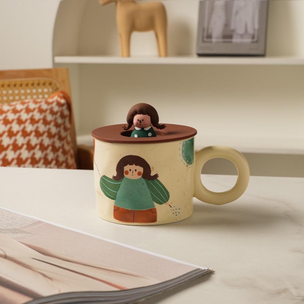 Handpainted Cartoon Ceramic Coffee Mugs 420ml Capacity Retro Style Tableware  Breakfast Dining