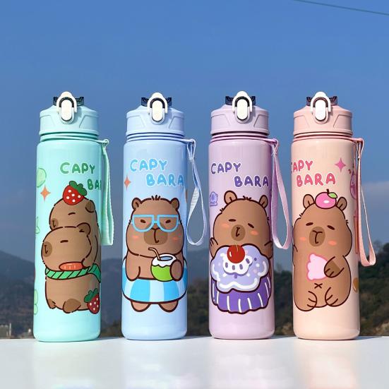 Бутылка для воды 700 мл с крышкой, переключающейся одним нажатием, портативная спортивная бутылка для воды с соломинкой, встроенной ручкой, безопасным замком, защитой от протечек, для использования на открытом воздухе