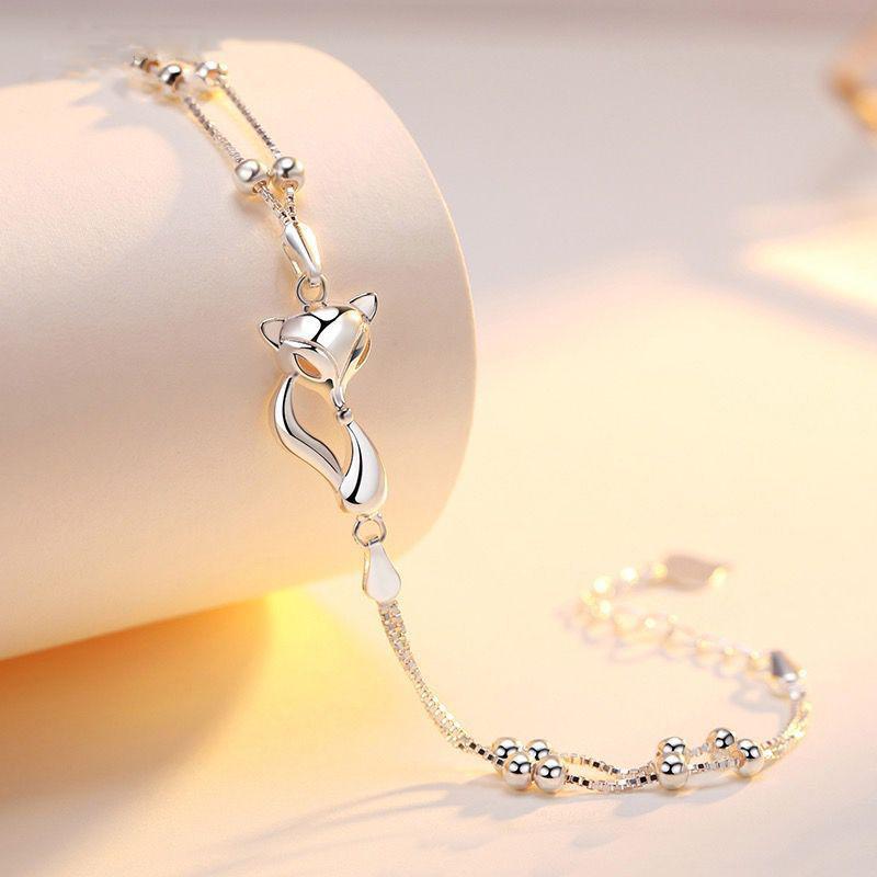 Милый стильный браслет лиса серебряного цвета для девушки женщины модные аксессуары ювелирные изделия подарок