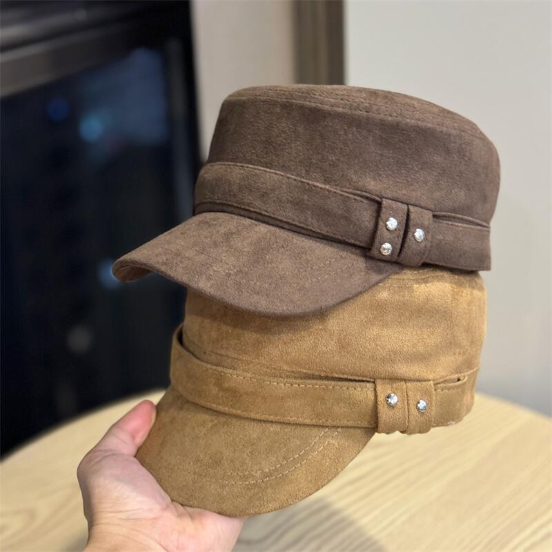 Autumn and winter retro suede flat top equestrian hat women's fashion casual face small cap temperament painter hat