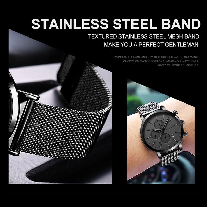 Hannah Martin Men Quartz Watches Top Brand Fashion Multifunction Small Dial Mesh Business Waterproof Wrist Watches