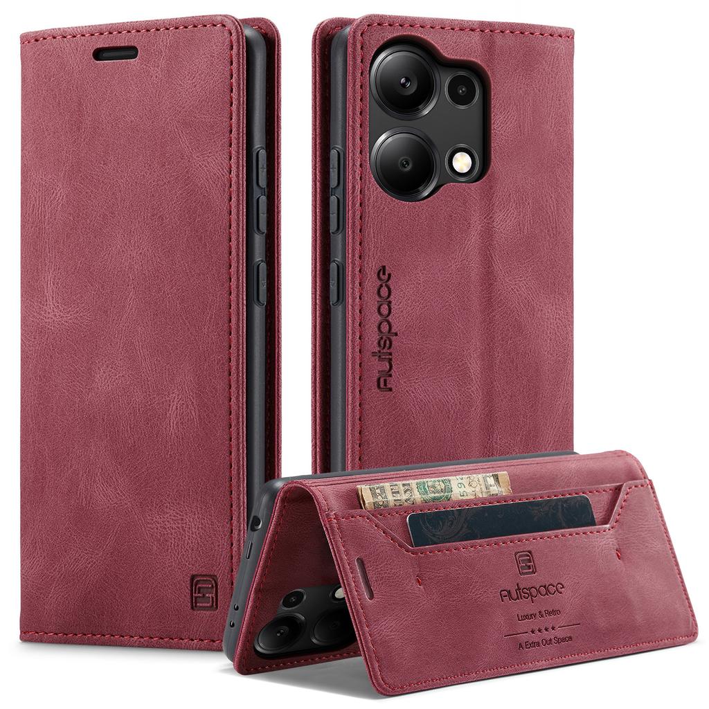 Для Xiaomi Redmi Note 13 Pro 4G Чехол-кошелек AUTSPACE A01 Кожаная подставка-обложка с держателем для карт с RFID-блокировкой