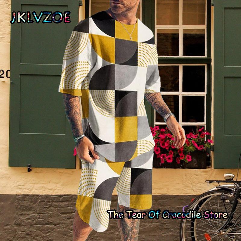 Новые модные летние мужские комплекты для бега, футболка с короткими рукавами, шорты, мужской спортивный костюм, толстовка с 3D принтом и забавным лицом, одежда