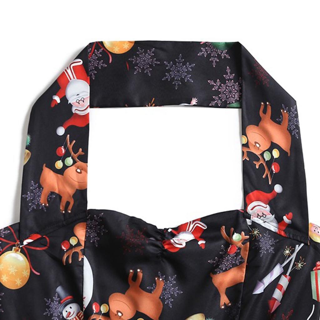 (Great home)Women's Christmas Sexy Halter Neck Santa Print Dress Party Mini Dress