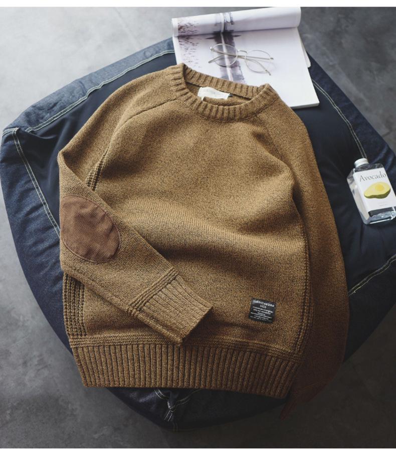Мужской модный утолщенный свитер в корейском стиле 2023 года: Красивый, универсальный дизайн вязаных нашивок
