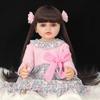 55 см 22 дюйма Реалистичная кукла-младенец Reborn Girl Мягкая силиконовая кукла с длинными каштановыми волосами Реалистичная принцесса Малышка Bebe Подарок на день рождения