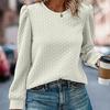 Round Collar Long Puff Sleeve Tops Fashion Womens Clothing Autumn And Winter Solid Loose Knitted Twists Sweatshirts 29299