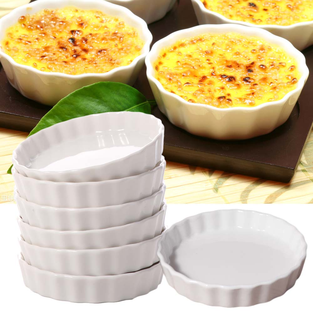 6pcs Ceramic Creme Brulee Ramekins Round Souffle Dishes Individual Serving Pie Baking Tray  Pudding