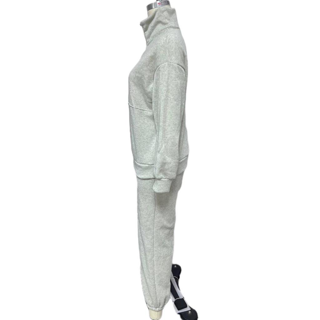 Женский однотонный длинный рукав воротник-стойка толстовка костюм осень зима свободный топ широкие брюки