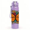 1PC Monarch Butterfly Floral 750ml Color Plastic Sports Water Bottle Leakproof Flip Straw Lid Suitable for Sports Office Home Use