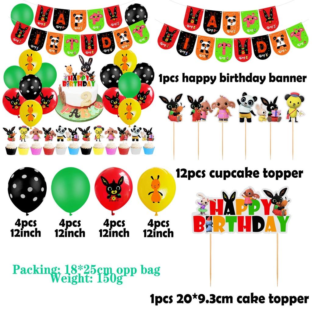 Bunny Kids Bing Birthday Party Supplies Decor Balloon Banner Cupcake Topper Prop